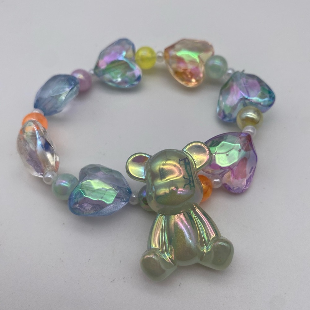 Colorful Bear Charm heart beaded Bracelet